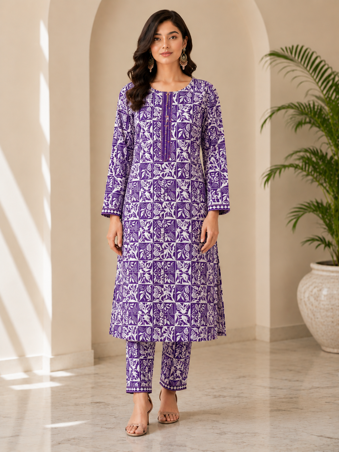Elegant Purple Printed 2 Piece Lawn Suit for Women – Soft & Stylish Casual Wear