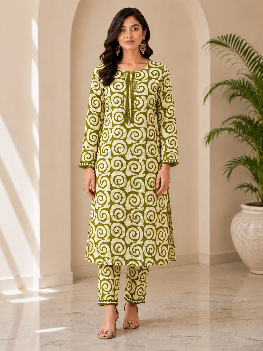 Elegant Olive Green Printed 2 Piece Lawn Suit for Women – Trendy Casual Summer Wear