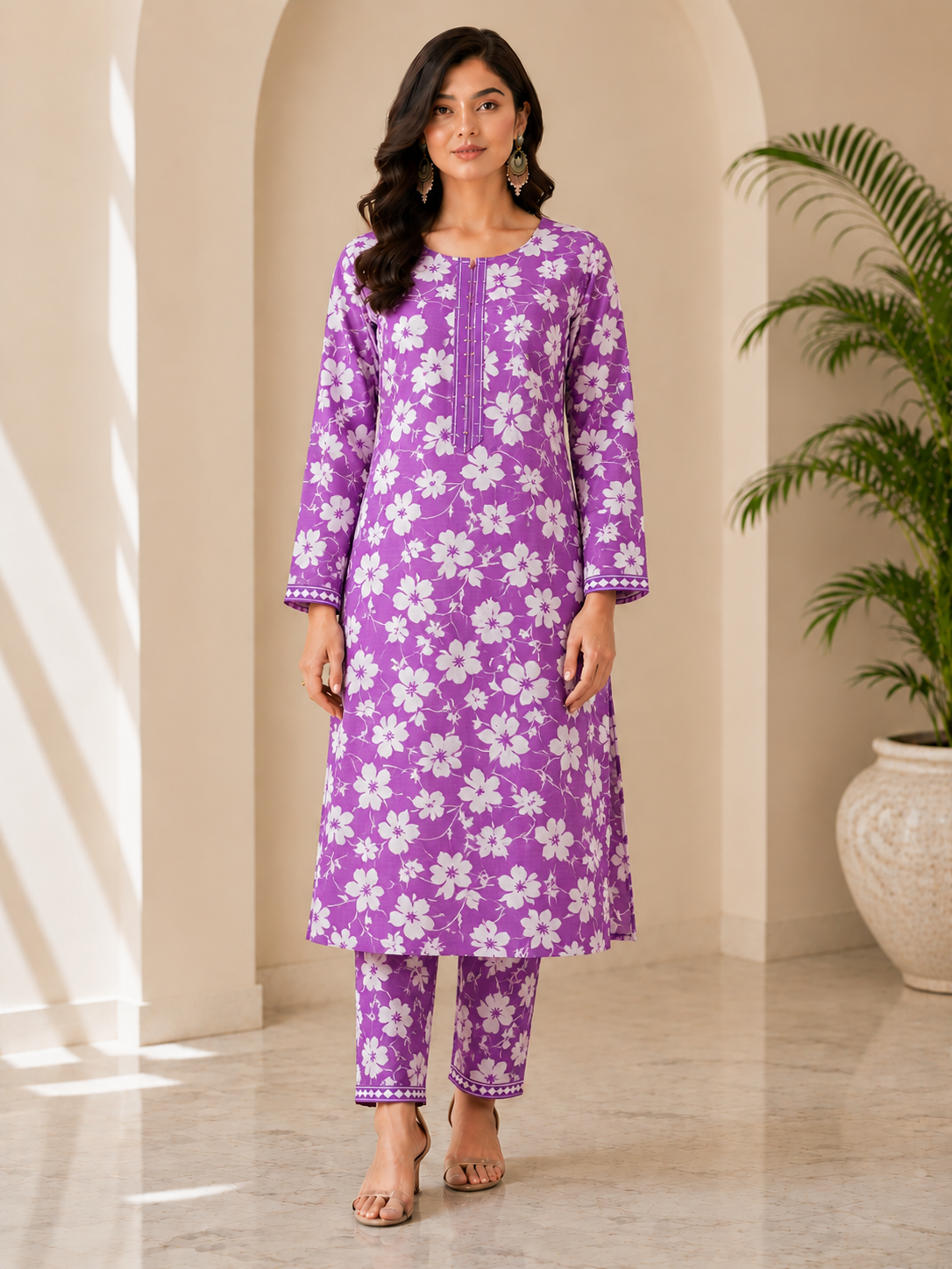 Elegant Purple Floral Printed 2 Piece Lawn Suit for Women – Soft & Comfortable Summer Wear