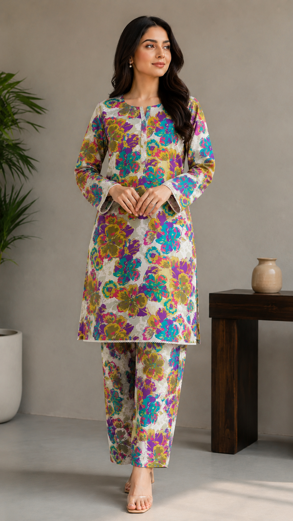 Vibrant Multicolor Floral Printed Lawn 2 Piece Suit – Premium Summer Collection