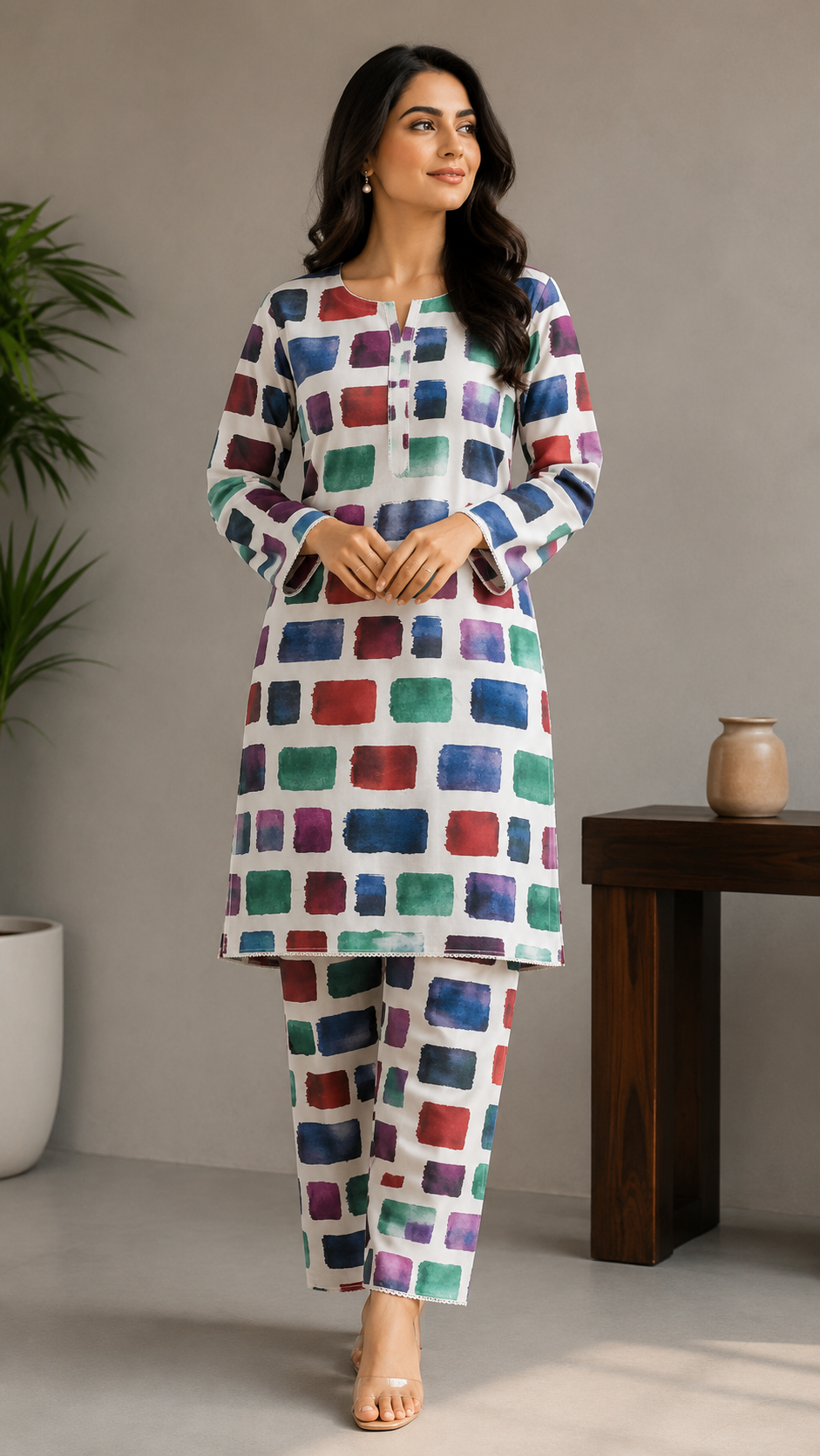 Elegant Multicolor Abstract Printed Lawn 2 Piece Suit – Premium Summer Collection