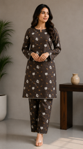 Elegant Brown Floral Printed 2 Piece Women’s Suit – Premium Everyday Wear | Soft & Comfortable