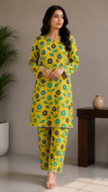 Sunshine Yellow Floral Printed Lawn 2 Piece Suit – Premium Summer Wear for Women