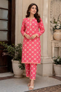 Coral Pink Geometric Printed 2 Piece Lawn Suit for Women