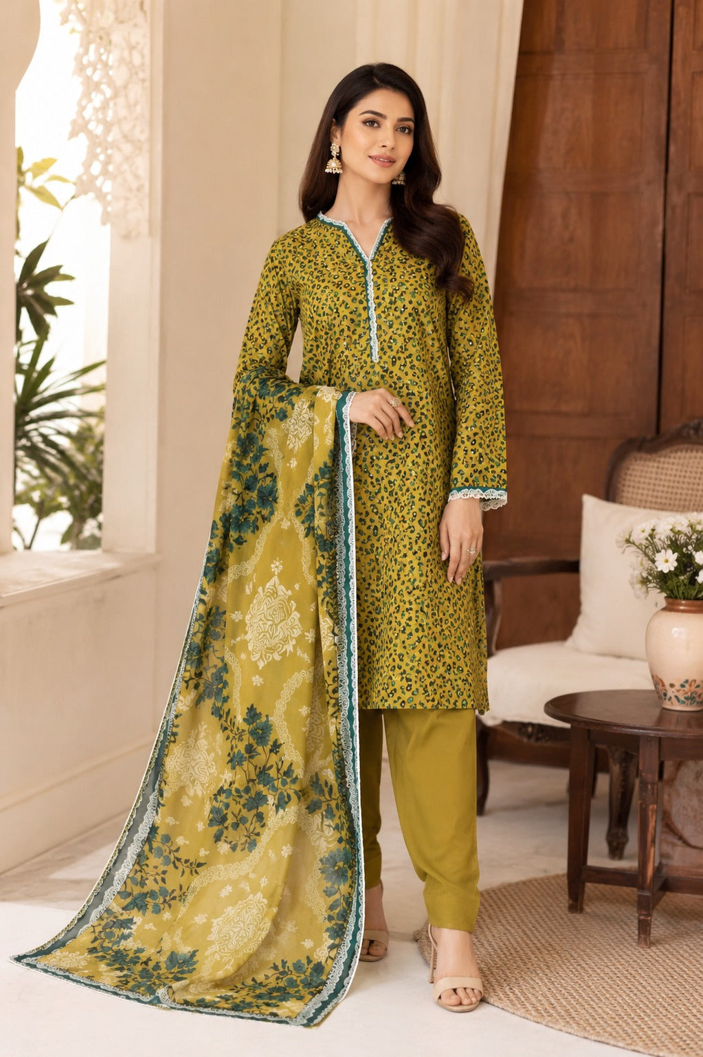 Mustard Printed 3 Piece Lawn Suit with Digital Printed Dupatta – Women's Summer Collection