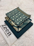 3 Piece Printed Lawn Suit for Women – Elegant Teal & Beige Design | Unstitched