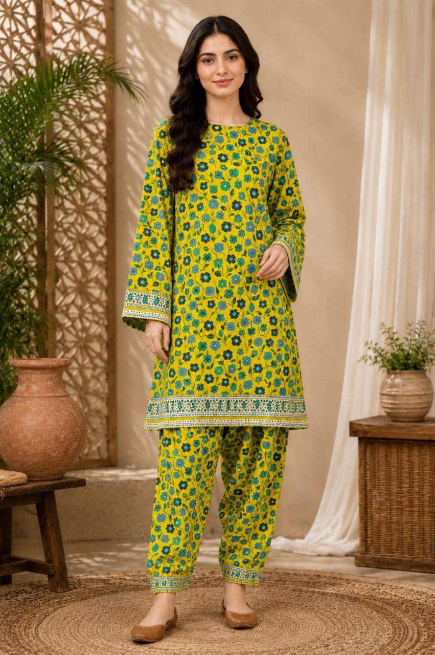 2 peice suit printed lawn for summer